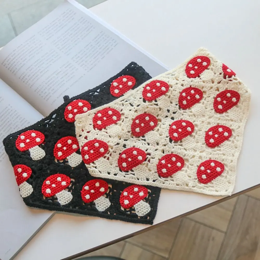 Mushroom Knit Hairband Crochet Cotton Hollow Triangle Bandana Scarf Sweet Cute Headband Turban Headwear