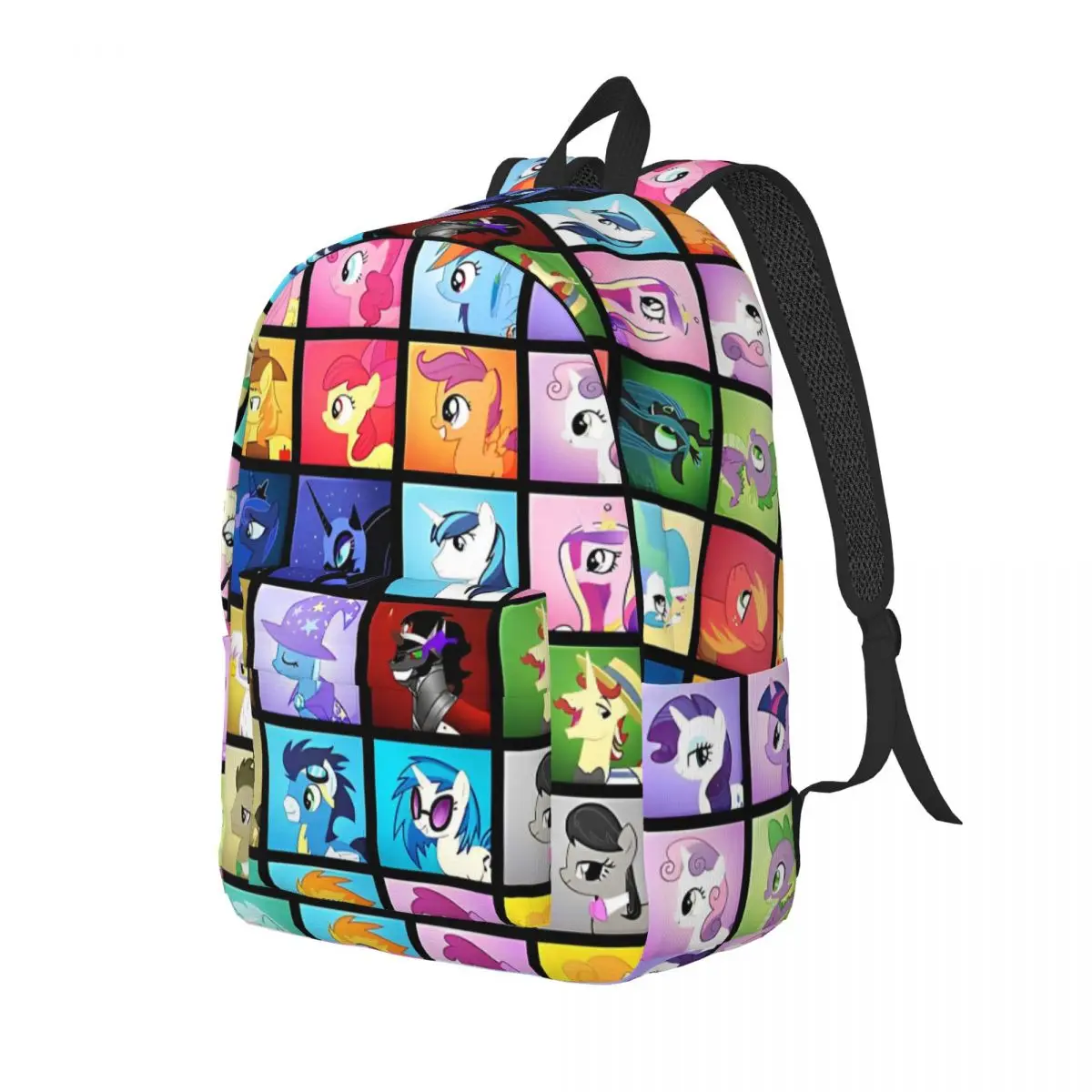 Ponies Collage Cartoon for Teens Student School Bookbag Daypack Elementary High College Travel