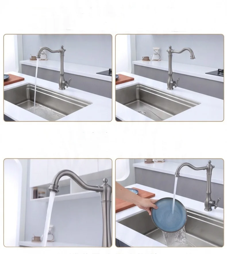 Classical Sink Faucet Kitchen Tap Rotation Gray  Lead Free hot cold Single Lever Sink Tap Total Brass
