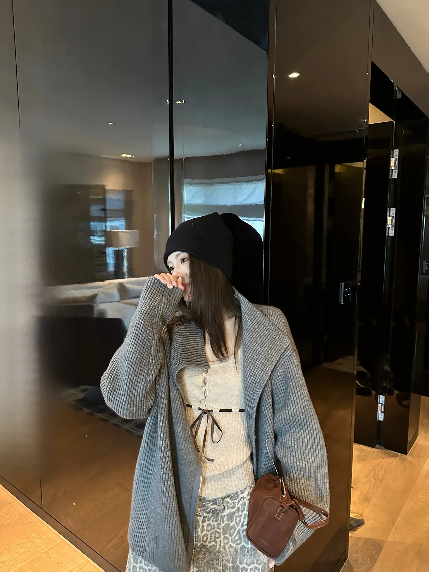 

Ningi Zipper Knitted Loose Women's Sweater Autumn New Lazy Sle Casual Open Cardigan Top Outerwear Large Collar