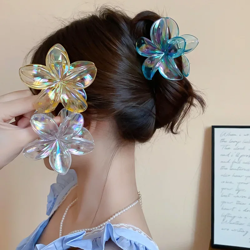 Colorful Fashion Statement Elegant Floral Acrylic Hair Claw Clips Large Solid Plastic Flower Clip Perfect for Styling Hair Care