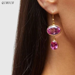Metal Drop Earrings For Women Oval Round Violet Glass Classic Fashion Jewelry Party Accessories Timeless Elegant New Style C1433
