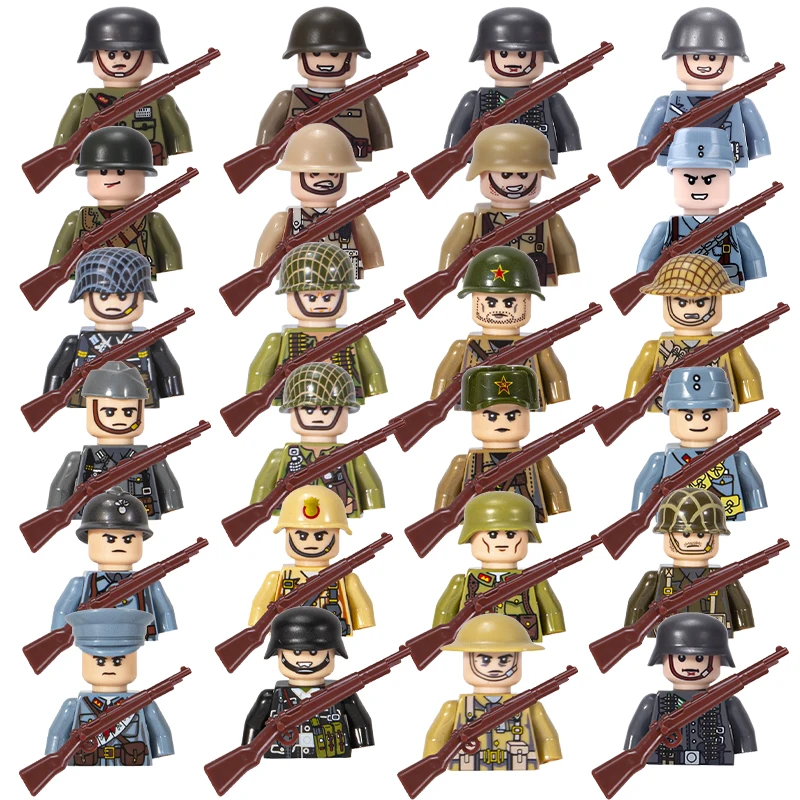 20 Pcs Ww2 Military Army British German Us UK China Soviet French Soldier Minifigure Kids Toys Building Blocks Gift Boys Girls