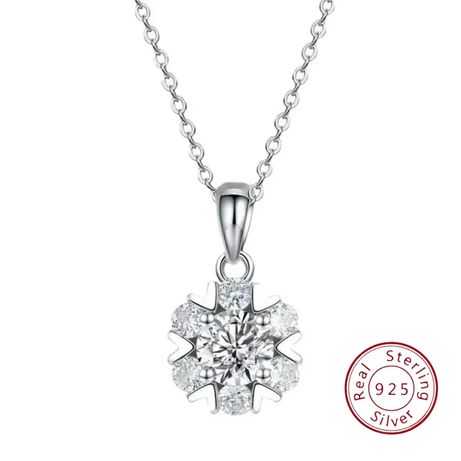 

Sterling Silver Snowflake Necklace for Women Luxury-inspired Four-Prong Cross Chain Classic European-American Silver Jewelry