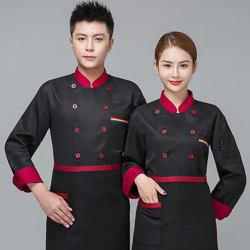 مجموعة الشيف الصيفية طويلة الأكمام مطعم فندق المطبخ عمال الرجال والنساء الشباب تنفس رقيقة سترة الطاهي المئزر معطف الشيف