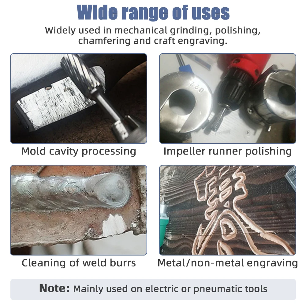 Testa di molatura in acciaio al tungsteno 3*6 Set di File rotanti in metallo duro con testa di molatura in lega di fresa per intaglio della pietra a grana singola/doppia