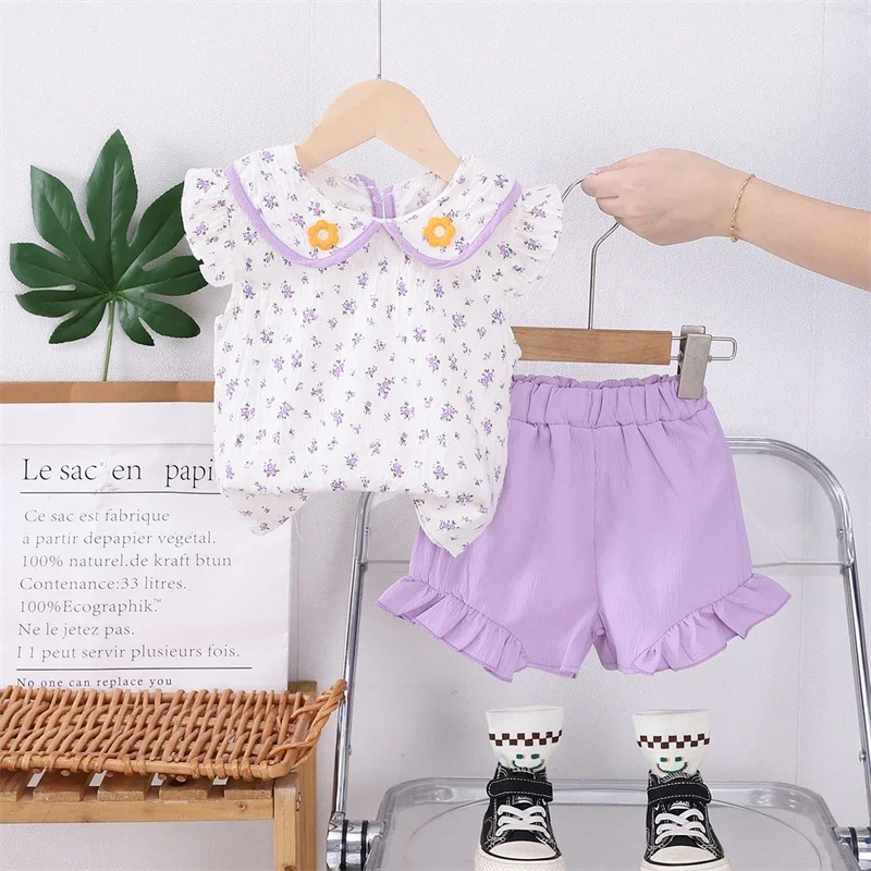 

New Summer Baby Girls Clothes Suit Kids Clothing Children Flower Vest Shorts 2Pcs/Sets Infant Casual Costume Toddler Tracksuits