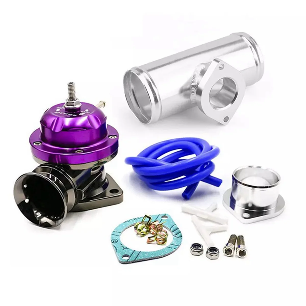 For GD-RS FV RZ RS Type Turbine Blowdown Valve Adjustable 25Psi BOV with 63mm Flange Tube, Blowdown Valve Adapter,Purple