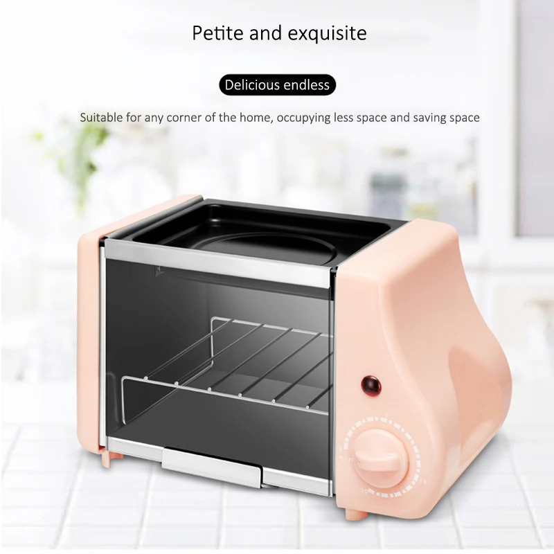 

Cute Mini Oven Fried Baking Two In One Breakfast Machine Multi-function Bread Roaster 1-15min Timing Roasting Machine 220W 220V