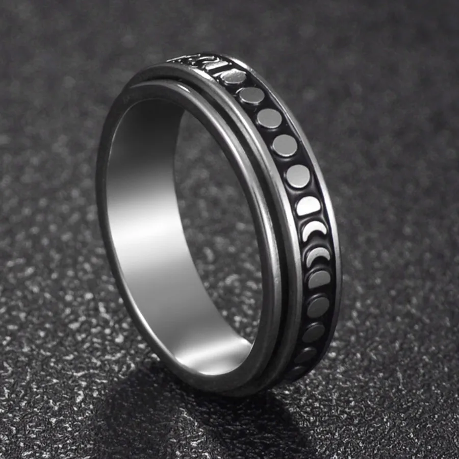 Jewelry Gifts Anxiety Ring Moon Spinner Rings For Women & Men Stainless Steel Rotate Freely Spinning Anti Stress Accessories