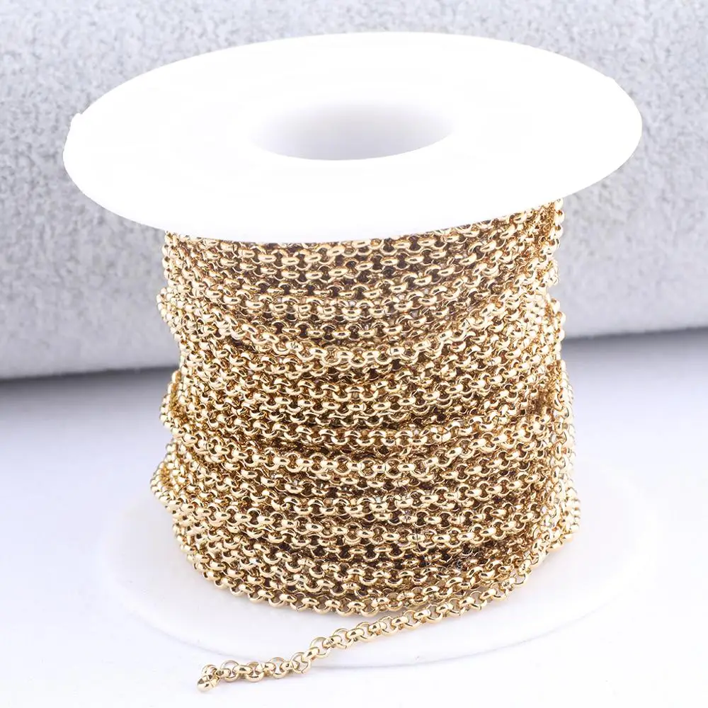 onwear 10meters/roll stainless steel gold plated 2.0mm 3.0mm jewelry chain diy for necklace pendant making accessories