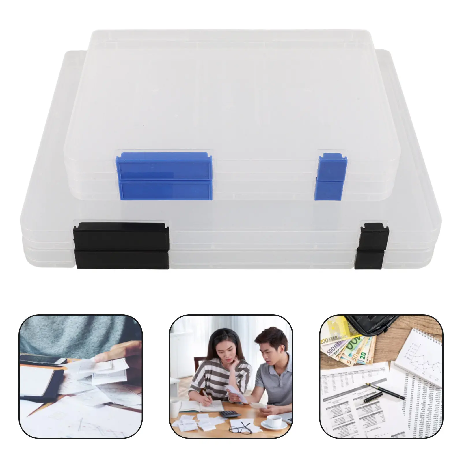 

4Pcs Transparent File Storage Box A4 A5 Document Organizer Reinforced Storage Case with Buckle Lid Office Paper Folder Magazine