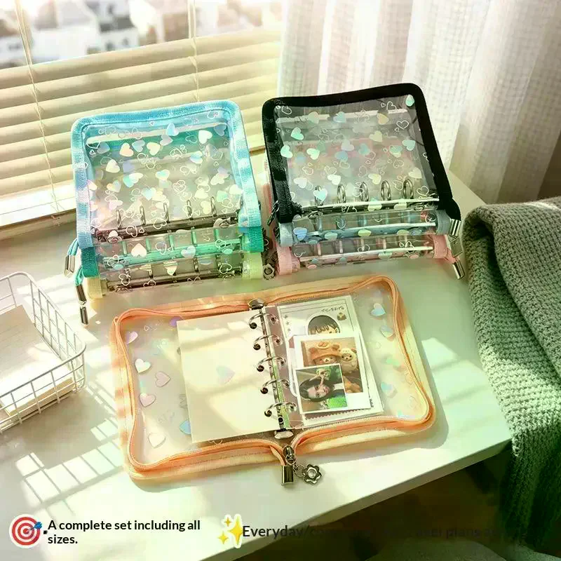 organizador-de-caderno-com-ziper-laser-star-refil-para-livro-de-colecao-diario-diy-Album-de-fotos-transparente-de-Idolos-kpop-papelaria-kawaii-a5