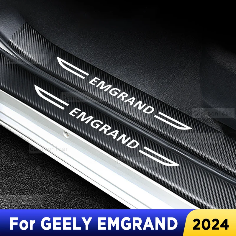 

For GEELY EMGRAND 2024 Auto Tailgate Guard Door Sill Pedal Carbon Fibre Texture Accessories Leather PU Styling Car Sticker Trim