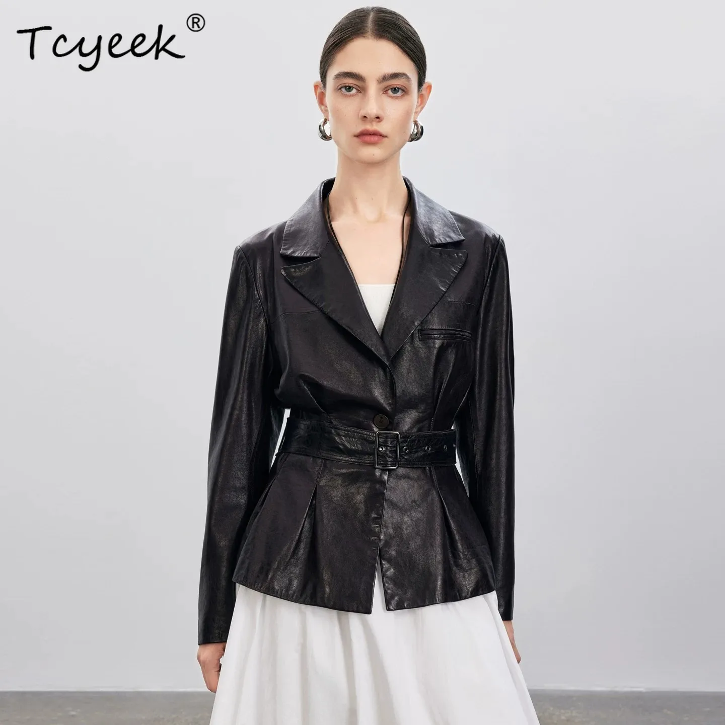 Tcyeek Real Leather Jacket Woman Clothing Autumn Womens Coats 2026 Belt Oil Wax Genuine Sheepskin Streetwear Casaco Feminino