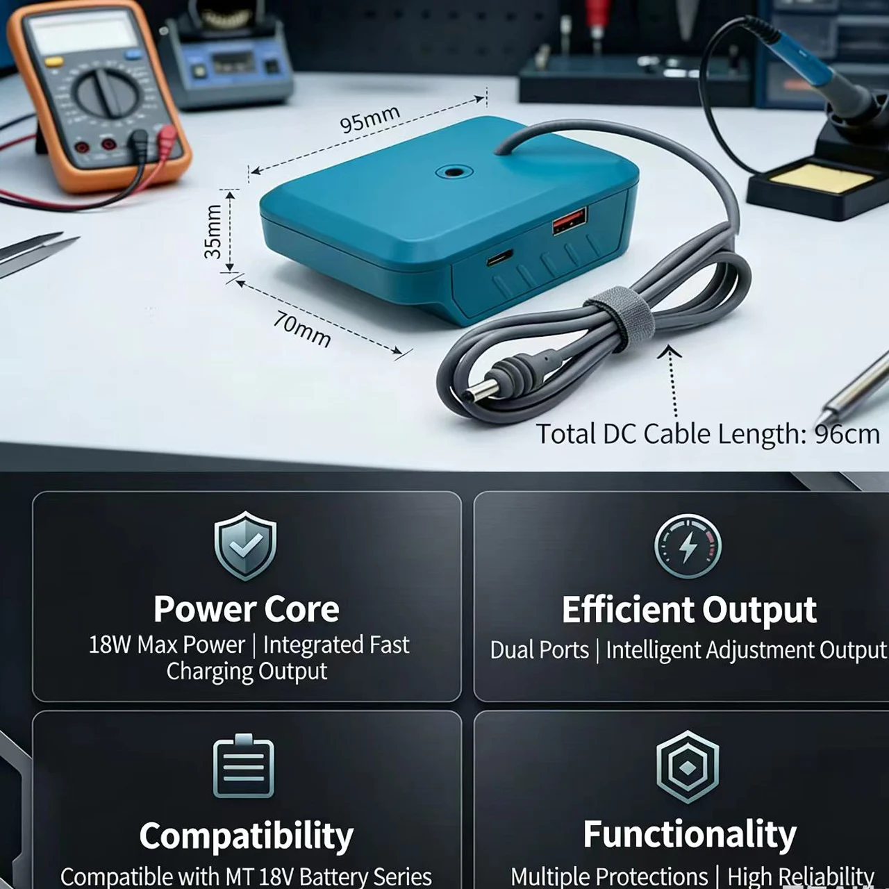 

For Work Lights Battery Adapter Lithium Power Supply Quick Device Power-up Adapter Power Supply ABS Construction