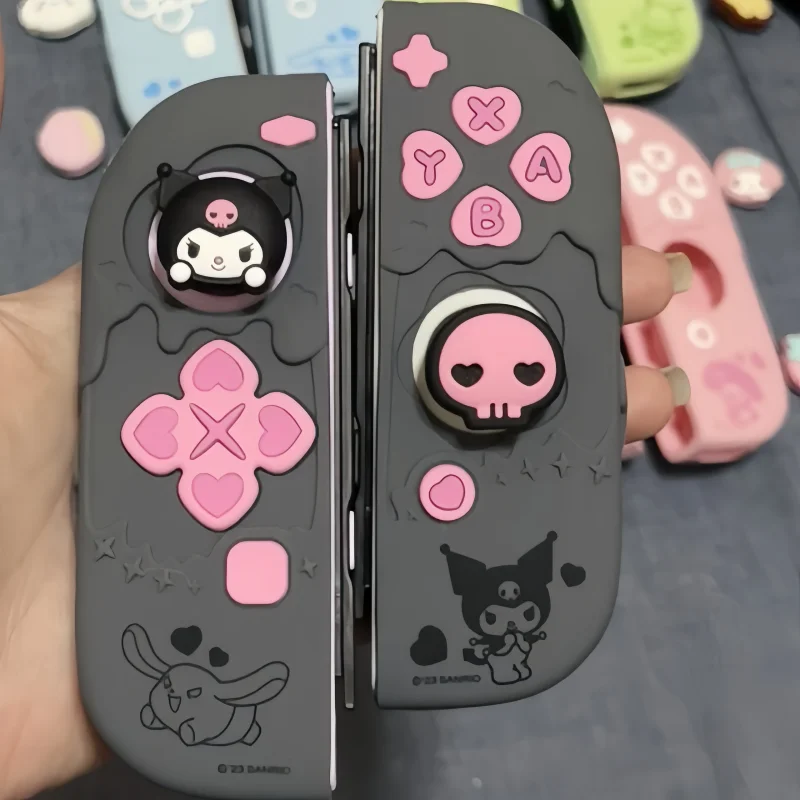 Penjualan terlaris Kuromi Cinnamoroll Pochacco Switch Ns/pegangan oled casing pelindung anti-jatuh aksesoris Digital hadiah tokoh Anime lucu