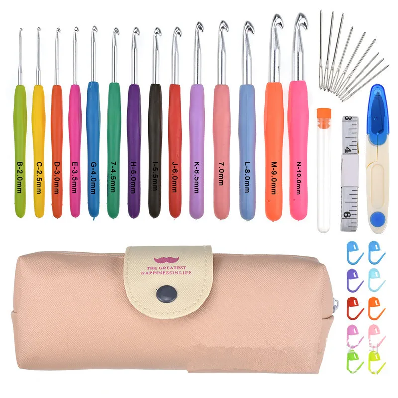 Premium Crochet Hooks Set Soft-Touch Handle Smooth Touch Easy Operate Comfortable Grip Knitting Weaving Yarn Needle Set