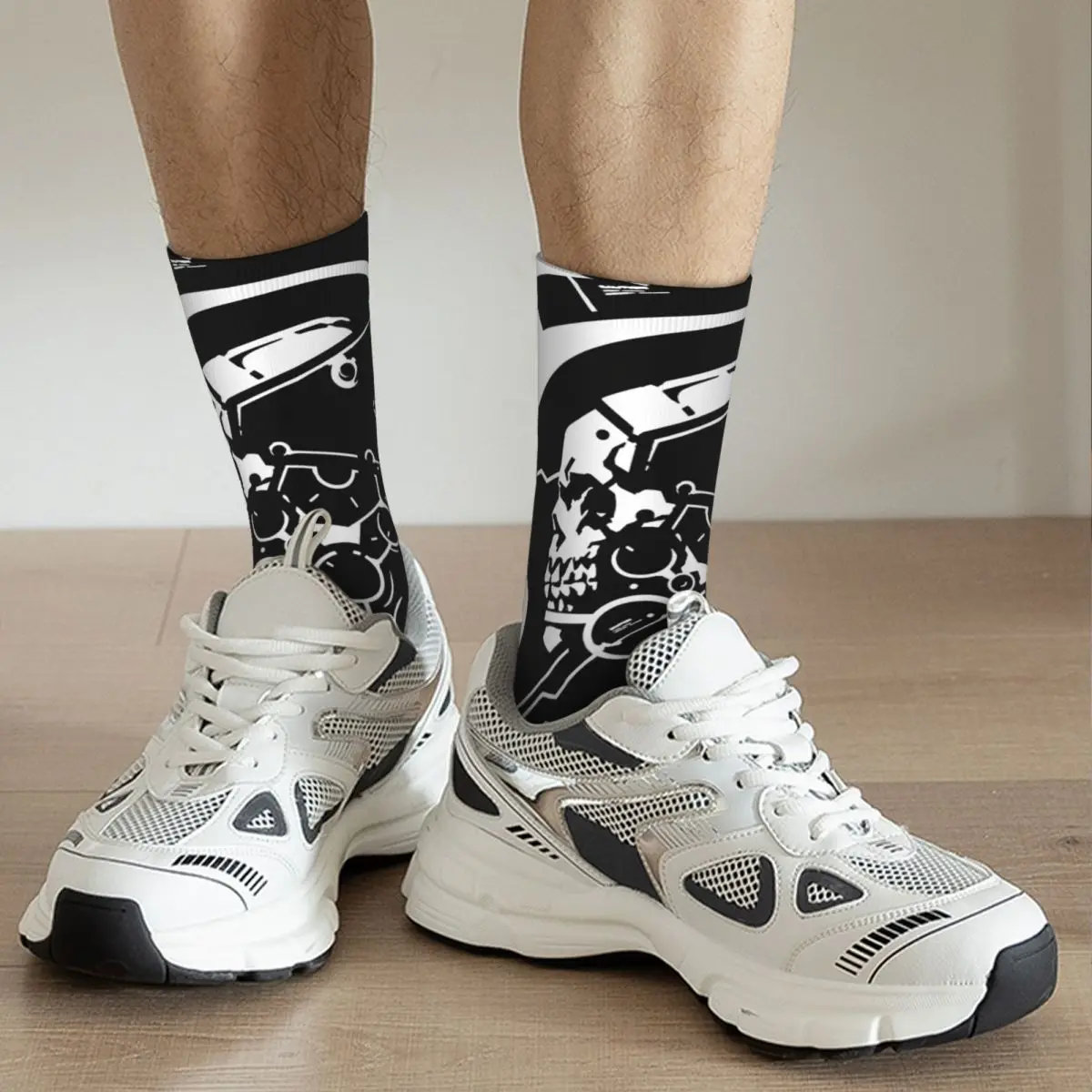 Chaussette de compression tête de mort en elin drôle pour hommes, Hip Hop Harajuku M-Metal Gear, motif imprimé sans couture heureux, chaussettes d'équipage pour garçons