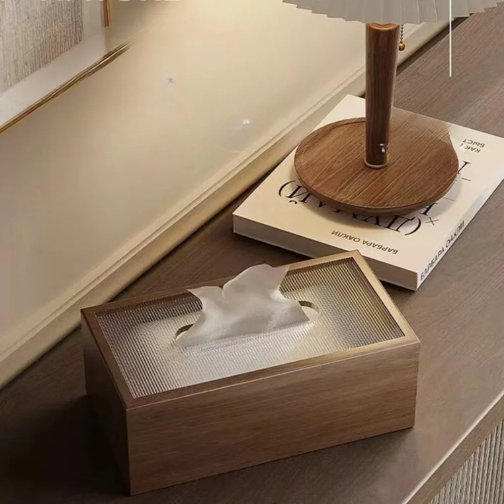 Home Tissue Box Black Walnut Wood Grain Napkin Paper Box Desktop Tissue Boxs Hotel Commercial High-end Simple Chinese PaperBox