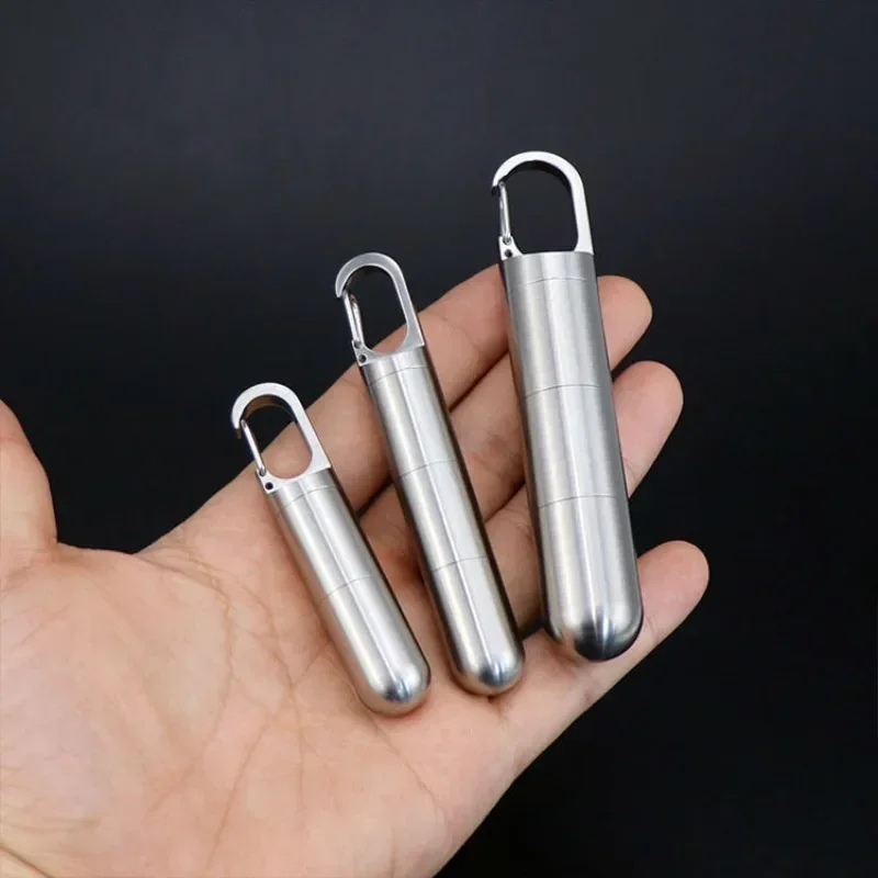 Cápsula sellada de acero inoxidable, Mini pastillero portátil impermeable, colgante de primeros auxilios para acampar, pastillero portátil para viajes al aire libre