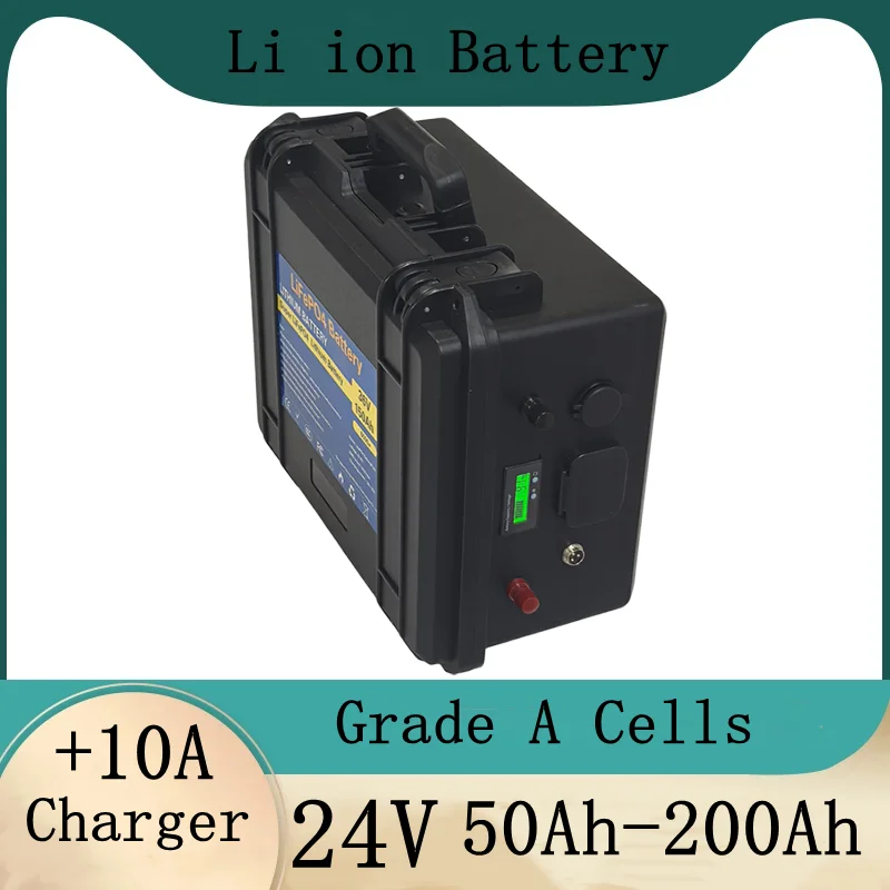 

IP67 1 waterproof 24V 50Ah 60Ah 80Ah 100Ah 120Ah 150Ah lithium ion battery with BMS for boat thruster solar inverter+10A charger