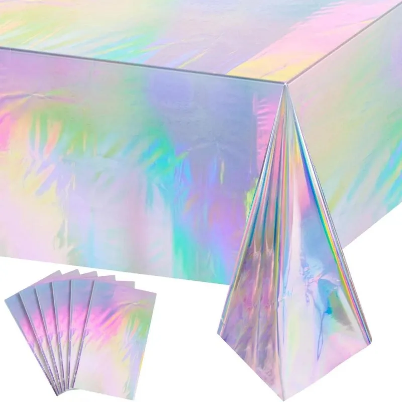 1pc Rainbow Plastic Tablecloth Disposable Laser Rectangular Holographic Foil Tablecloth Party Decoration Birthday Bride Wedding