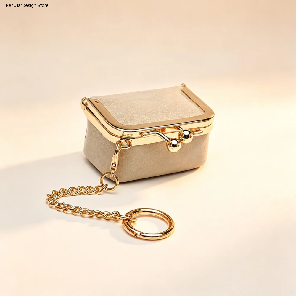 With Keychain Kiss Lock Coin Purse Polka Dot PU Leather Leather Jewelry Bag Wallet Multifunctional Small Item Bag Woman Girl