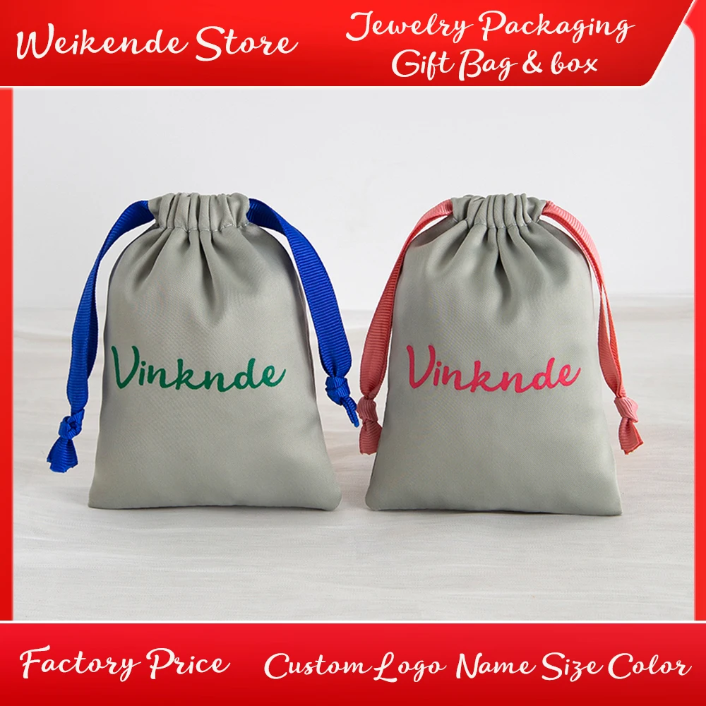 

100Pack Custom Logo Silk Satin Gift Bags with Ribbon Drawstring Hair Makeup Perfume Jewelry Packaging Pouch Wedding Gift Sack