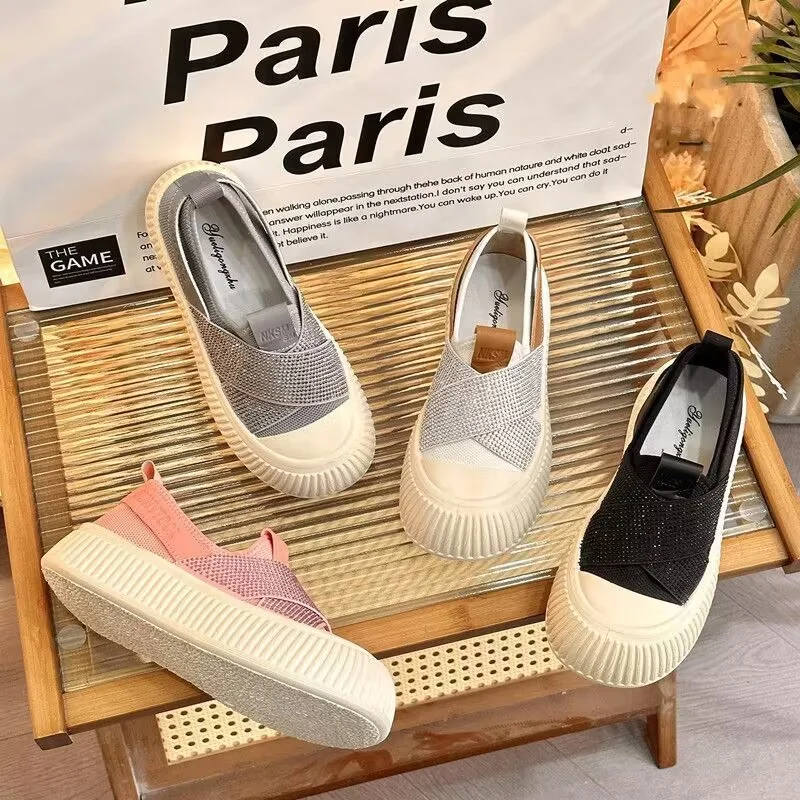 Zapatos planos con punta de concha para mujer, zapatillas blancas, mocasines deportivos, 2023