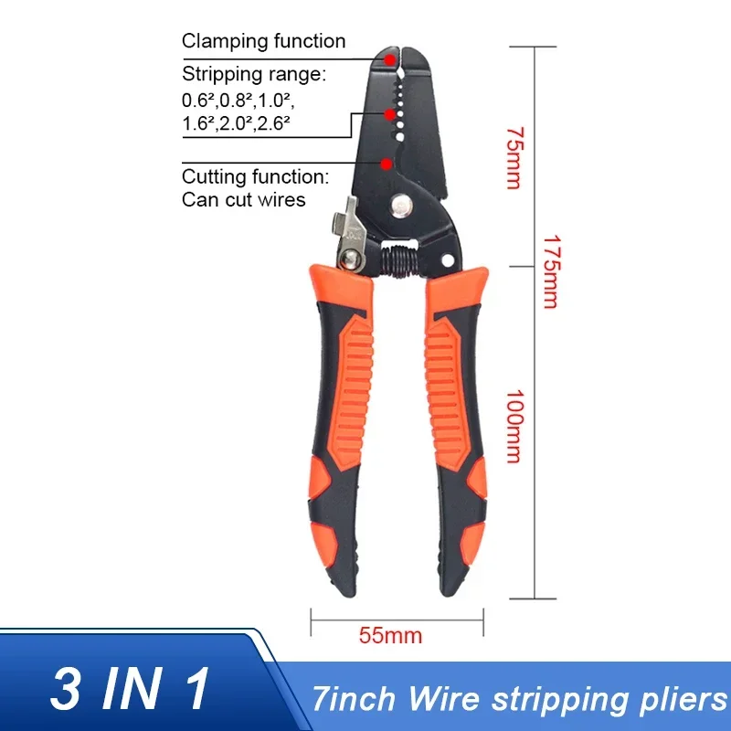 

7-In-1 wire stripper tool,wire cutters with Anti-slip Handle,Multifunctional Electrician Stripper Stripping, Cutting, Crimping
