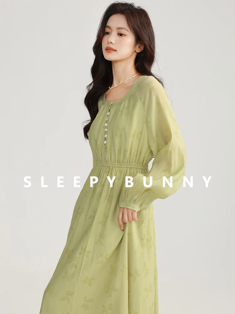 Blumen-Chiffon-Kleid mit U-Ausschnitt, hohe Taille, lockeres Kleid, lässiges Frühlings-langes Kleid, Schulterausschnitt, Ärmel, schlankmachendes A-Linien-Design für Damen