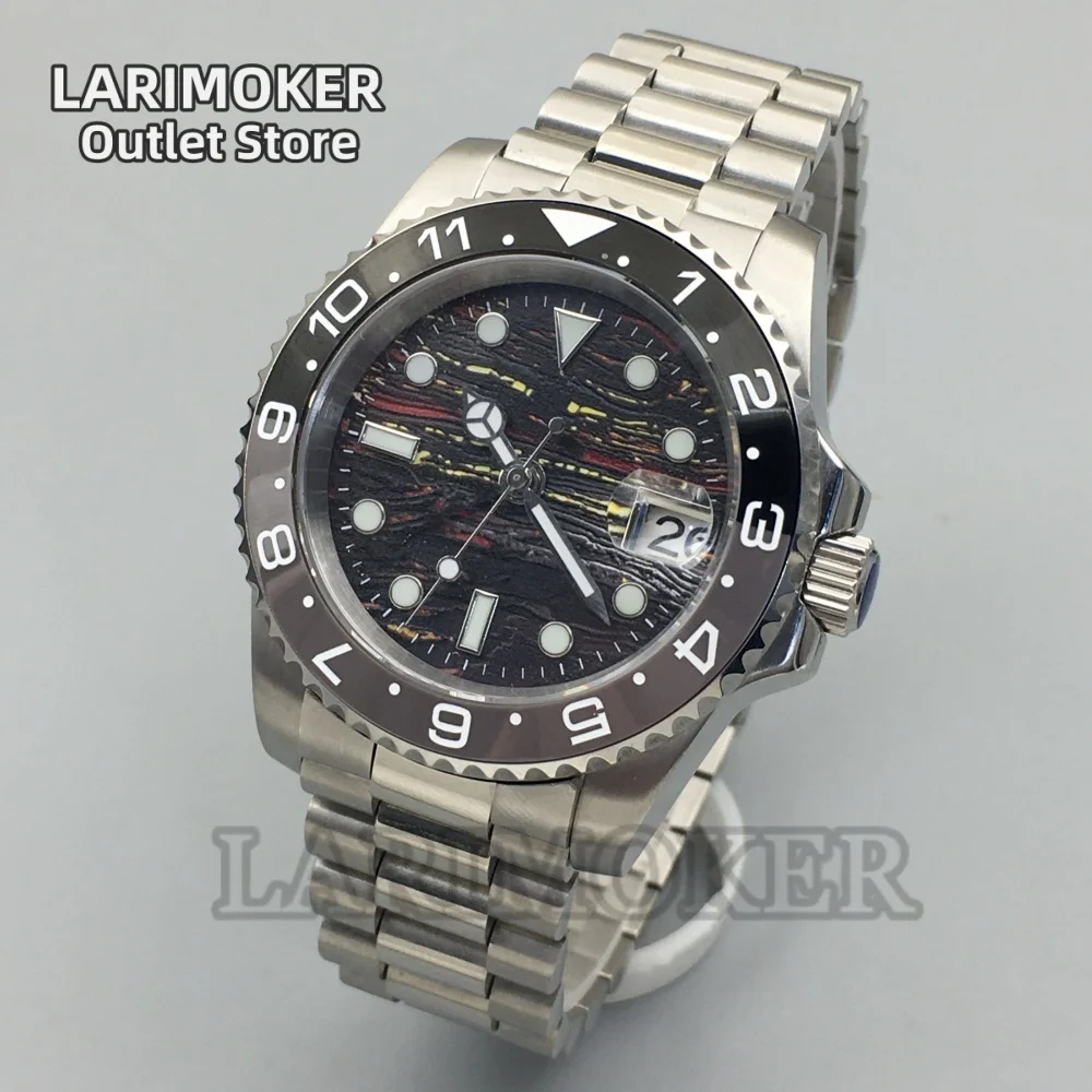 

LARIMOKER 40MM NH35 Men's Mechanical Watch Sapphire Glass Meteorite Texture Dial Green Luminous Ceramic Bezel Waterproof Watch
