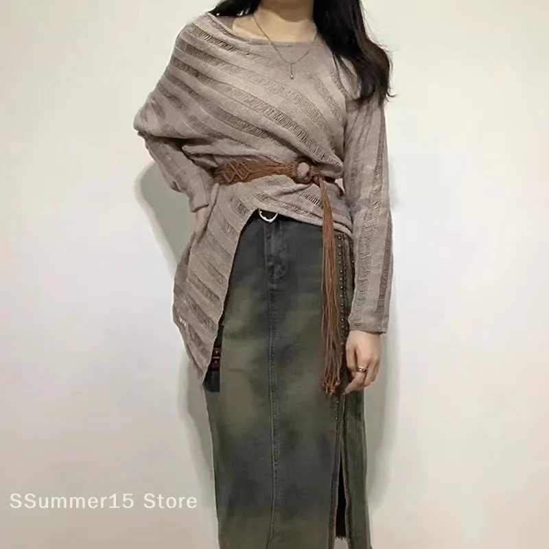 【R】Weaving Tassel Waist Rope For Women Versatile Dress Decoration Korean Knotted Thin Waist Rope Wax Thread Knotted Waist Belt