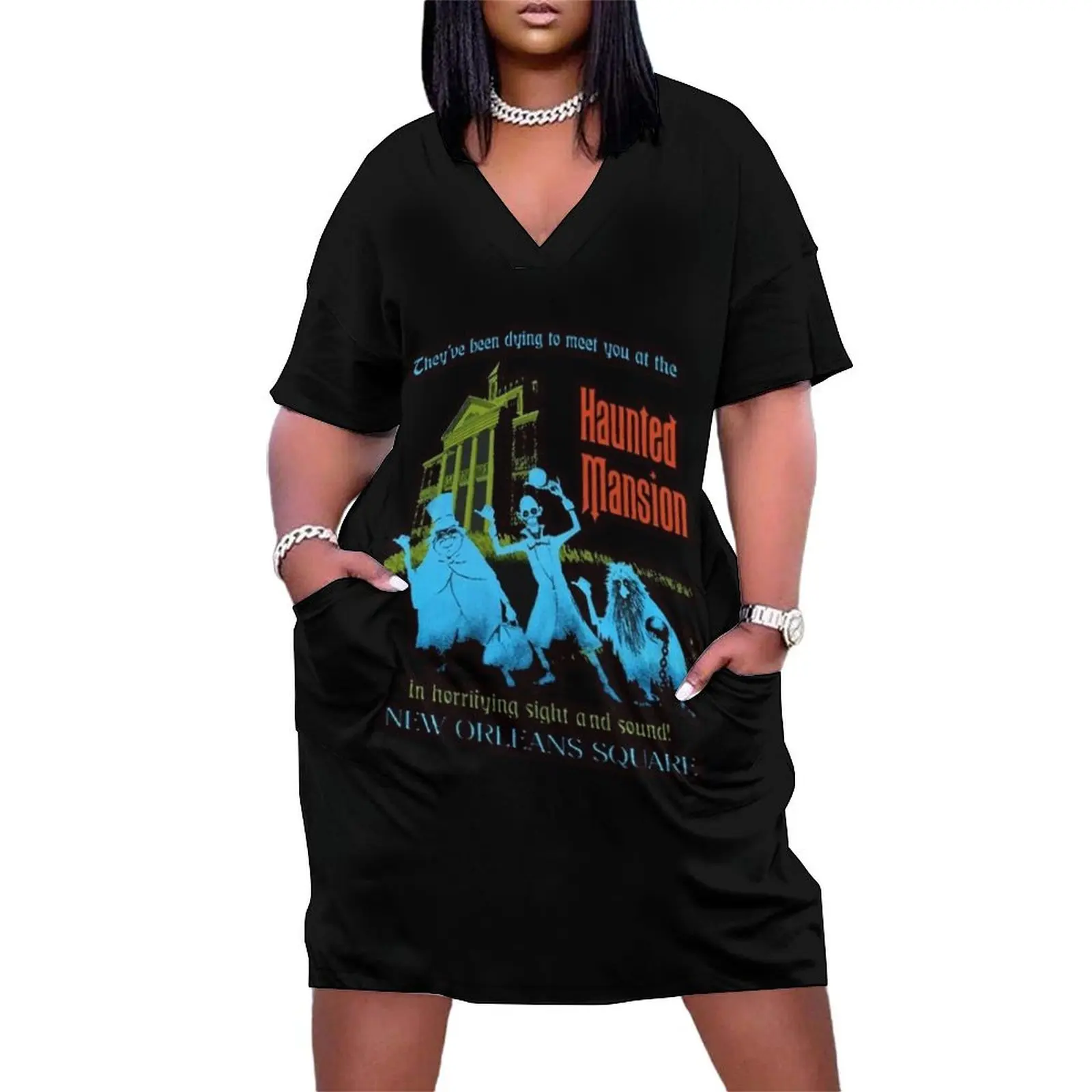 

Retro Vintage The Haunted Mansion Hat Box Halloween Shirt Cute Graphic Gift Loose Pocket Dress elegant dresses plus sizes