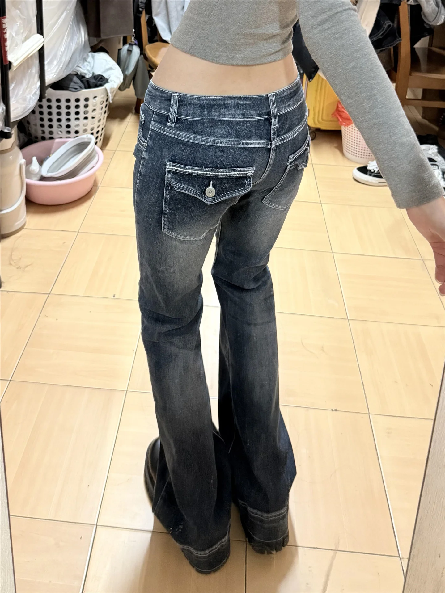 

Extended Length Slim Fit Bell Bottom Jeans Deep Blue Women's Spring Summer Low Waist Denim Pants Casual Casual Casual