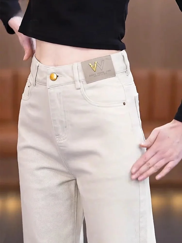 

Slim Fit Wide Leg Pants Women's Cotton Straight Cut Jeans High Waist Long Trousers Faionable Spring Summer New Arrival