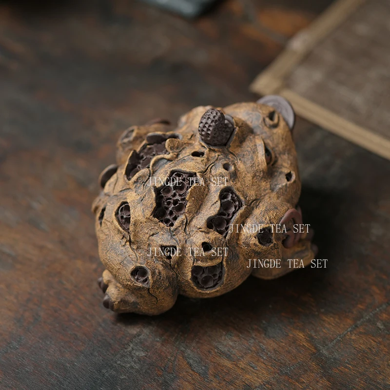 Yixing Purple Clay Bark Golden Toad Tea Pet Ornament Boutique Nourishing Tea Tray Lucky Animal Small Ornament