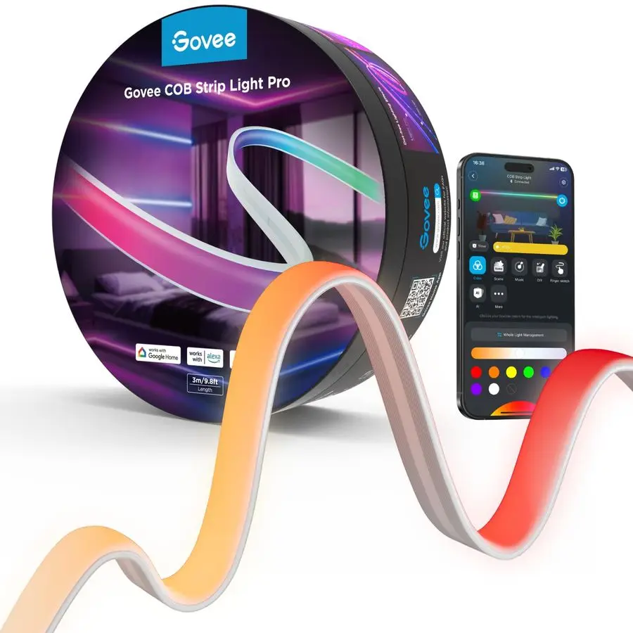 

Светодиодная лента COB Pro, светодиодные светильники для спальни, совместимые с Alexa, Google Assistant и Matter, RGBICW с теплым белым светом