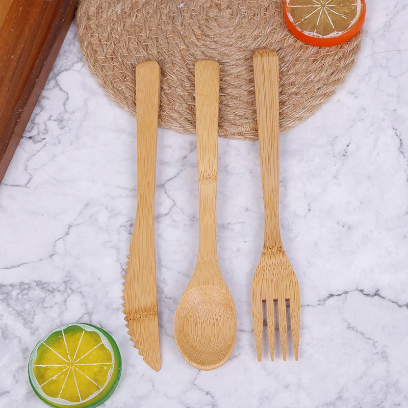 1 Set Bamboo Travel Cutlery Set Fork Knife Spoon Reusable Kitchen Tools Eco-Friendly Wood Bamboo Wooden Cutlery