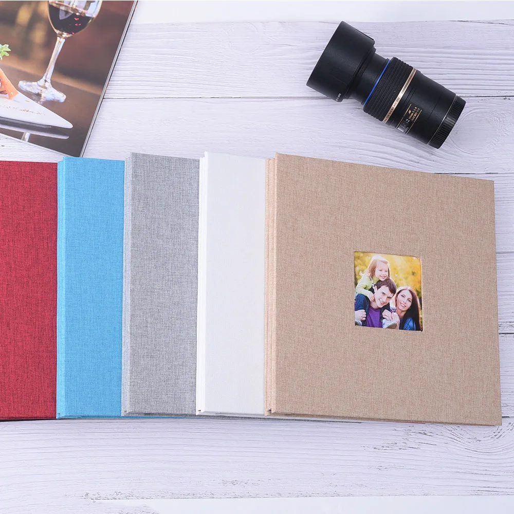 Self Adhesive Photo Album Scrapbook with Window, 20Double Sided Pages, Linen DIY Anniversary Memory Book for Wedding and Family