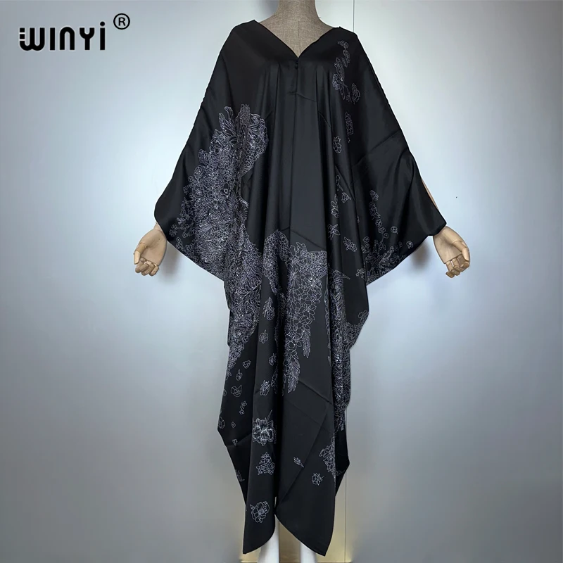

WINYI summer kaftan kuwait Women print Beach cover-ups dress abaya dubai luxury abaya muslim woman dubai Fashion evening dress