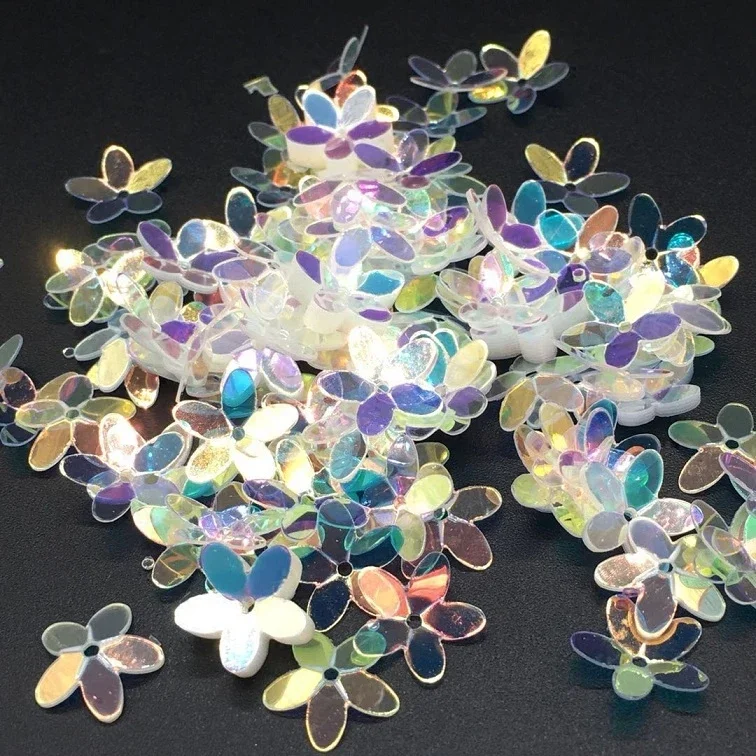 Matte White Transparent Crystal Flower Sequins, 10mm