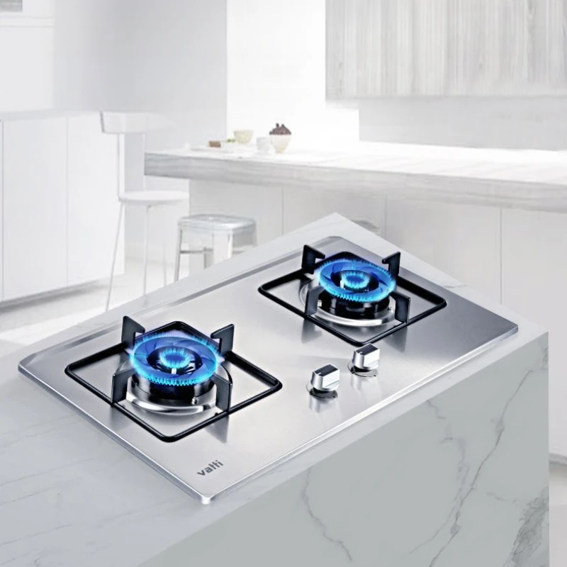 موقد غاز Vatti WB1008A، موقد غاز من الفولاذ المقاوم للصدأ، موقد مزدوج، غاز طبيعي منزلي مائل
