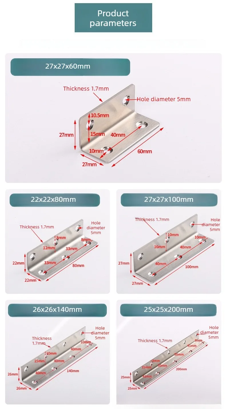 2 Stück Eckverbinder aus Edelstahl, Winkelhalterung in L-Form, 90-Grad-Winkelstücke, verstärkte Möbelbeschläge – Detail 6