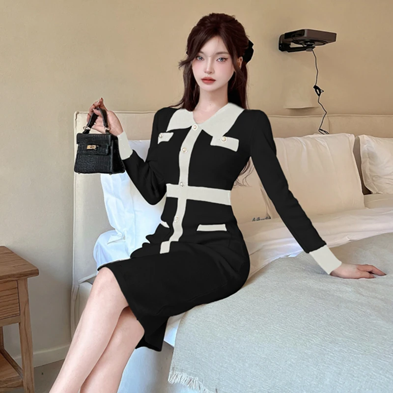 Knitted Sweater Dress Women Autumn Winter 2024 New Slim Fit Bodycon Dress Party Club