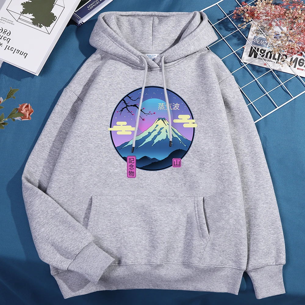 Japanese Harajuku Sakura Mount Fuji Men Women Hoody Fashion Fleece Hoodies Autumn Pullover Sweatshirt Cute O-Neck Streetwear