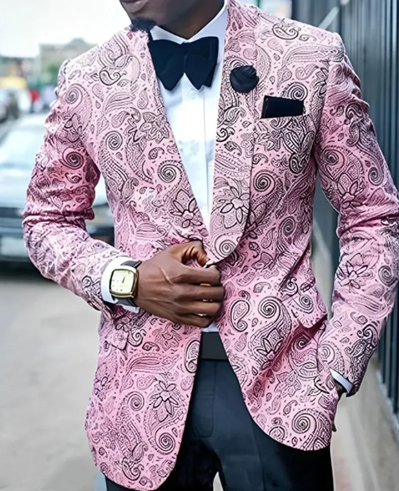 2023 Fashion Men Blazer Casual Cashew Print Lapel Collar Slim Fit One Button  Long Sleeve Simple Business Elegant 