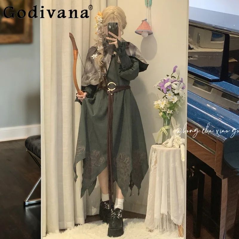 

Lolita Vintage Cape OP Dress Two Piece Set Women's Autumn Winter Irregular Style Long Dress Female Japanese Dress Suits