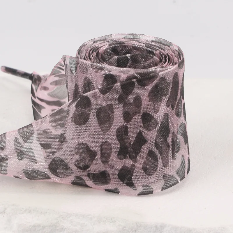 Breite 4 cm, Organza-Chiffon, Leopardenmuster, Schnürsenkel, Länge 100/120/140/160 cm, Schleife, Schnürsenkel für Canvas-Turnschuhe, weiße Schuhe, Schnüre – Detail 5